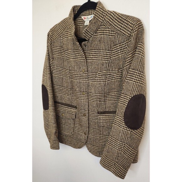 LL Bean Womens Jacket Tweed Herringbone Wool Blend Elbow Patches Medium - Picture 2 of 10